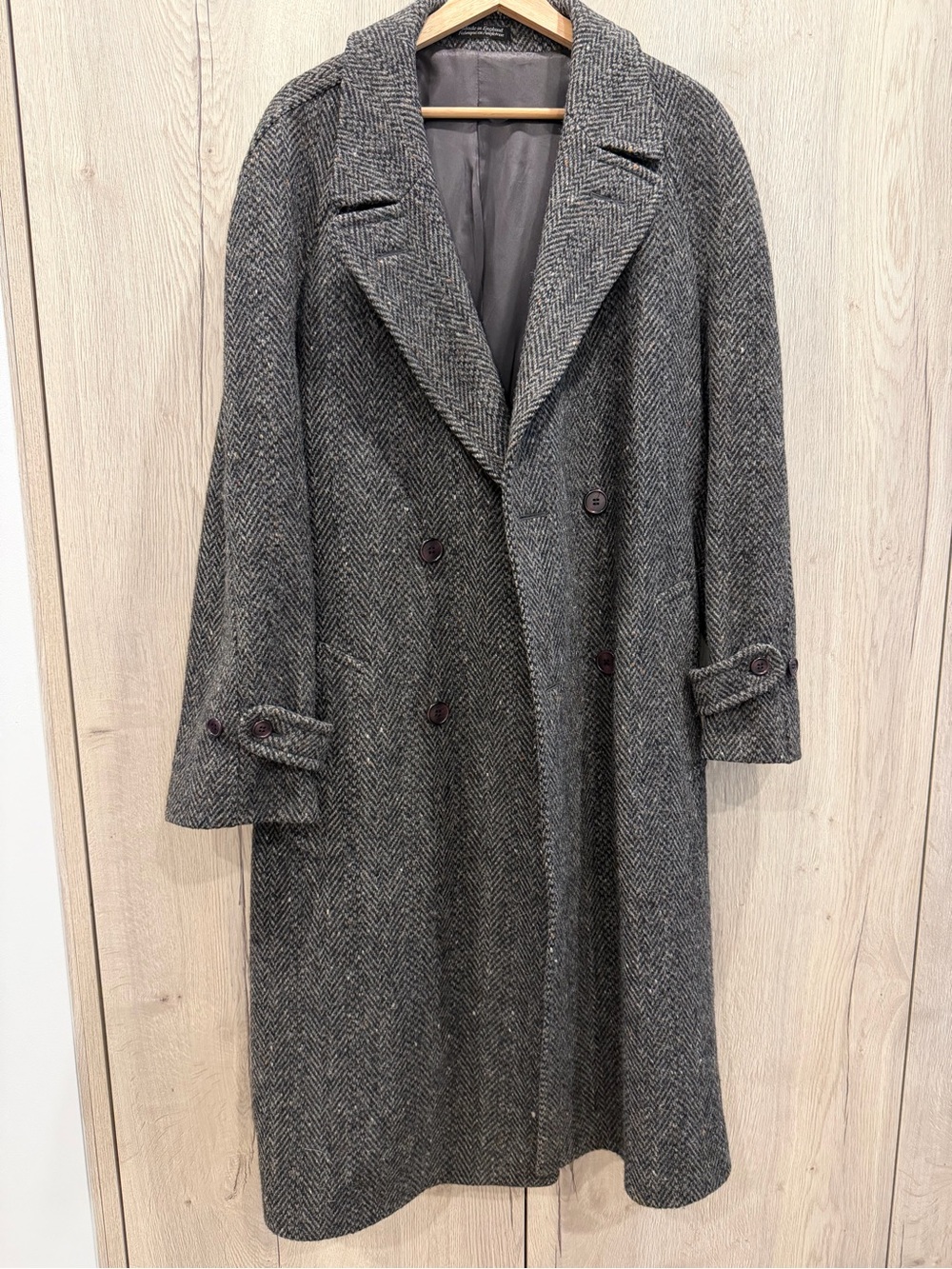 Grey debonair English herringbone Wool Long Overcoat